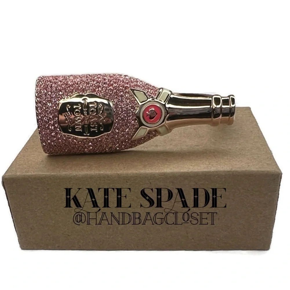 Kate Spade Champagne Toast Bottle Gold Pink Crystal Bracelet - Picture 2 of 16